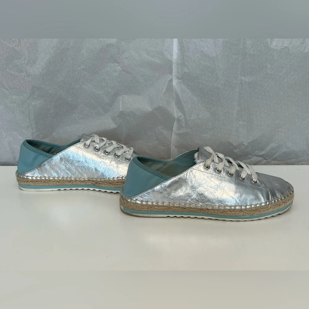 Aldo’s Women’s Platform Espadrille Silver Metallic‎ Sneakers Lace Up Shoes 8.5